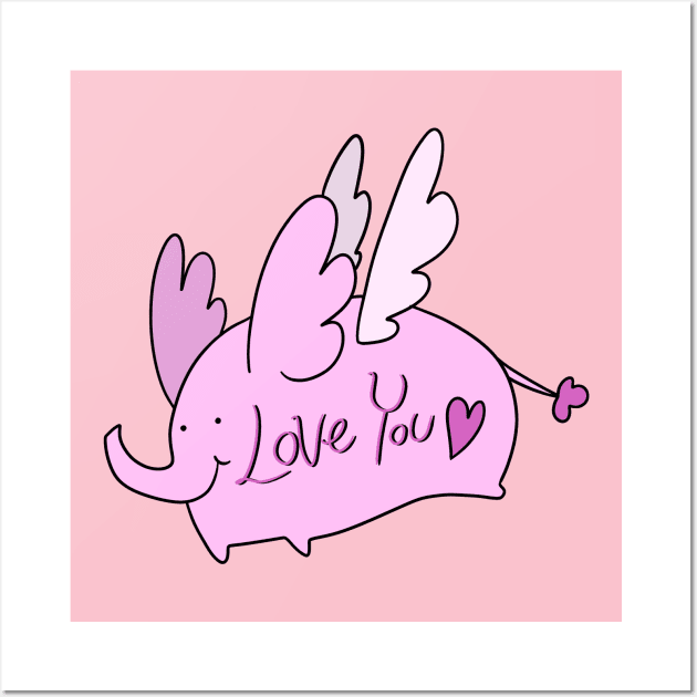 Pink Angel Elephant "Love You" Wall Art by saradaboru